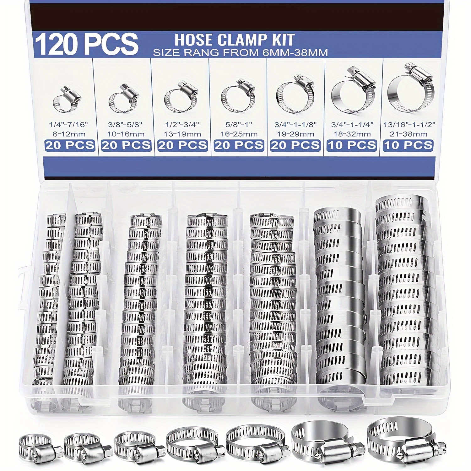 Drain Pipe Clip - 120pcs Stainless Steel Hose Clamp Kit