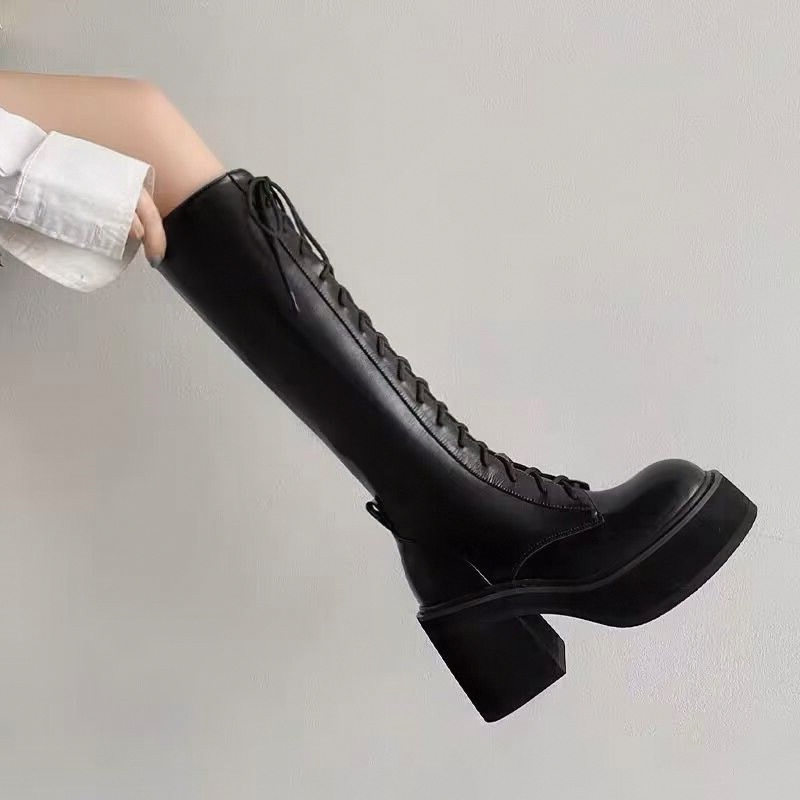 White  Boots Thick Bottom High - Pipe Bending Spring ulasan dan harga